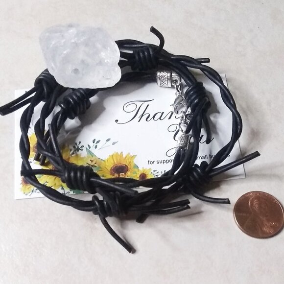 LAST ONE: Edgy Black Barbwire Leather Bracelet! Unisex - FITS 7-7.5" WRIST - Picture 1 of 8